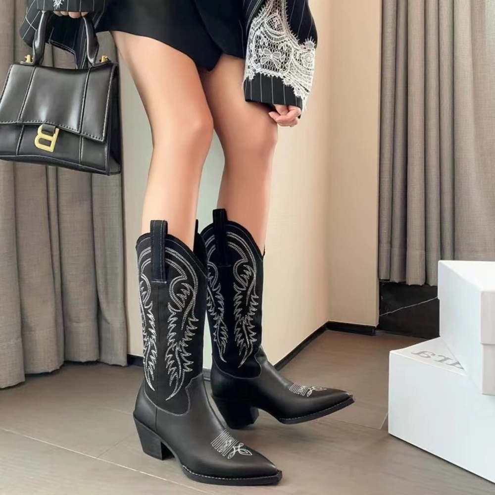 🛑AT COST! Black Embroidered Aztec Western Boho Festival Boot Vegan Suede leather - Picture 2 of 9